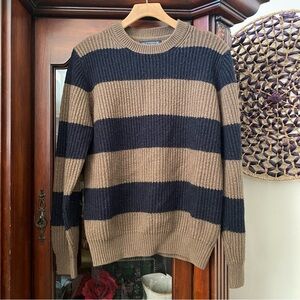 Gutteridge Navy Brown Striped Crewneck Sweater szL Wool Blend Rugby Style Preppy